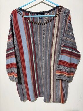 Chaps Ralph Lauren Denim Striped Lace-Up Neck BOHO Sweater Size 3X